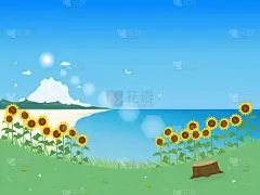 向日葵和海洋景观插图
