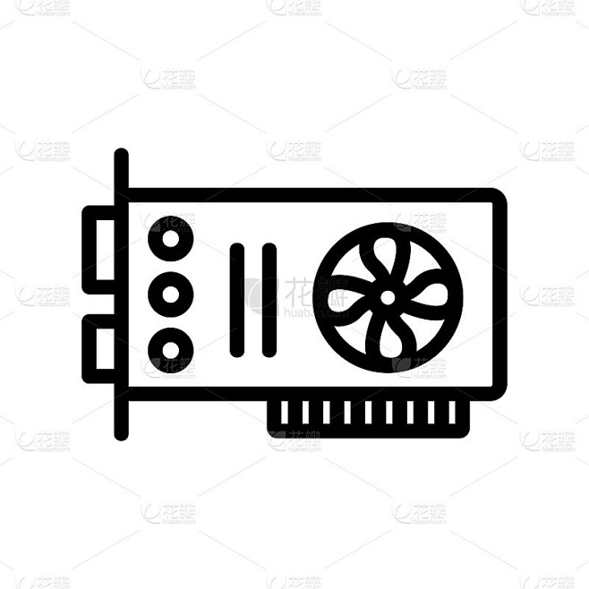 计算机显卡图标矢量轮廓插图