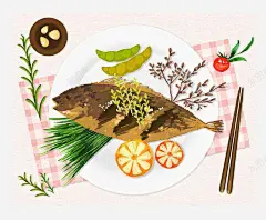 彩绘小清新风格烤鱼装饰图案 免费下载 页面网页 平面电商 创意素材