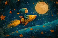 火箭六一儿童节小王子油画风插画