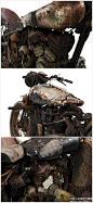 锈迹斑斑的古董摩托车~