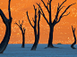 Photo: Camel thorn trees silhouetted against sand dunes