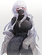 动漫1200x1583动漫女孩简单背景Azur Lane贝尔法斯特（Azur Lane）大胸部打开夹克裤子面具银发蓝眼睛的口罩