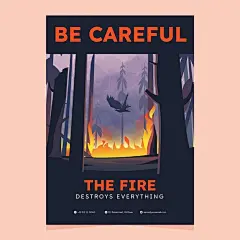 手绘森林火灾森林大火森林防火海报单页模板矢量图设计素材