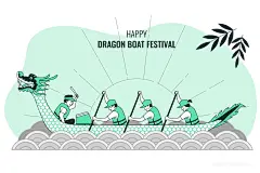 矢量卡通手绘端午节龙舟节赛龙舟粽子划桨中国传统节日