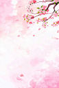 粉色唯美中国风春季桃花花瓣水墨山水海报背景水墨桃花