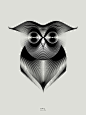 意大利设计师Andrea Minini用简约单色线条描绘的动物图案 - 猫头鹰