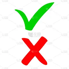 白底隔离的绿色支票和红十字会的手绘。正确和错误的图标。矢量说明.