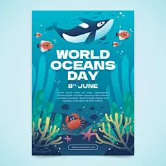 世界海洋日海底世界鲸鱼珊瑚鱼类动物插画宣传海报ai矢量设计素材-淘宝网