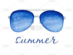 水彩蓝色梯度飞行员太阳镜。夏日海滩主题。手绘元素的设计隔离