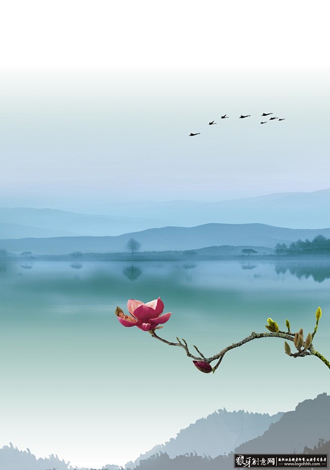 中国风意境图psd 中国画山水画 风景画.