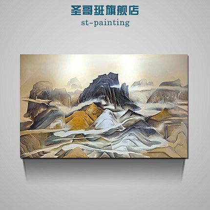 圣哥班手绘油画客厅挂画现代装饰画新中式抽...