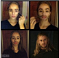 网上的一个“Makeup Transformation”活动。。。前三张照片都是自己正在化妆的照片，假装自己化妆成最后那张照片的样子。。。到最后连画风都变了。。。也是看醉了。。。