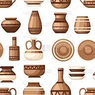 Seamless pattern. Set of clay crockery with patter