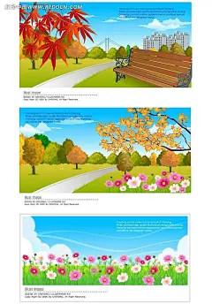 城市乡村自然美景手绘背景画AI|背景画|城市建筑|道路|风景画|枫叶|蓝天白云|矢量素材|矢量图形|手绘画|手绘图形|水彩画|图形设计|图形图标|小花|小树