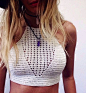 White Panelled Crocheted Halter Top