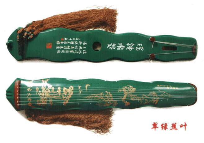 古琴 琴面 古代乐器 罕见的古琴乐器 绿色的乐器