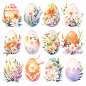 简约小清新兔子彩蛋花朵植物元素图片