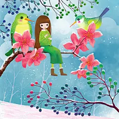 唯美青春插画女孩系列-风花雪夜有人相陪