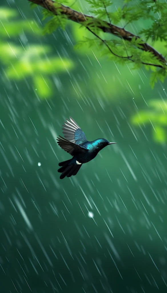 雨中小鸟蜂鸟飞翔二十四节气谷雨摄影图-花瓣网