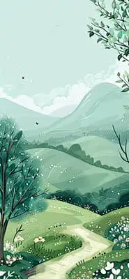 绿色春天手绘插画手机壁纸