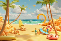 晴天夏日海滩图片模型图