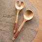 zakka日式木质餐具 缠线木勺汤勺 火锅叉勺套装 大号木勺