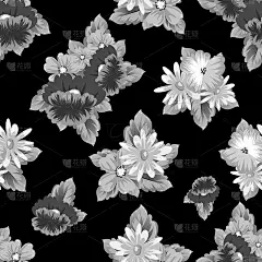 黑白花无缝图案的黑色背景为您设计，贺卡，贺卡，婚礼邀请卡，生日派对，情人节。