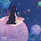 长蘑菇星球。综合材料插画，插画师Neala,新浪微博：Neala叔叔