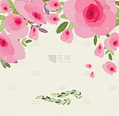 贺卡鲜花。花卉插图与玫瑰花在复古风格。春天,夏天