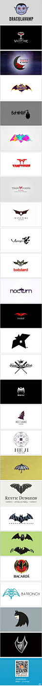 【早安Logo！蝙蝠元素的Logo设计】“帘断萤火入，窗明蝙蝠飞。” 蝙蝠省称“蝠”，因“蝠”与“福”谐音，人们以蝠表示福气，福禄寿喜等祥瑞。民间绘画中画五只蝙蝠，意为《五福临门》。小编@啧潴要穷游四方哈哈 整理收集，更多创意Logo请戳→http://t.cn/zTzjpDx