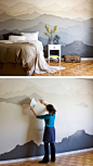 26 DIY Cool And No-Money Decorating Ideas for Your Wall - DIY mountain bedroom mural.: 