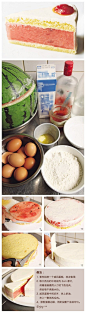 【DIY真正的西瓜蛋糕】日本某位甜点大师把整块西瓜做进蛋糕夹心。热爱烘焙，追求新鲜感的也可以来试做一下！