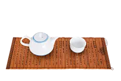 竹简蓝纹白陶茶具茶文化茶道物品免抠元素