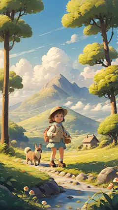 林中小屋 小屋 森林 插画 插画风格 壁纸 电脑壁纸 手机壁纸 风景 风景壁纸 小女孩 兔子