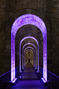 Chaumont Viaduct, France. Lighting design: Jean-François Touchard - Lighting products: iGuzzini illuminazione - Photographed by Didier Boy de la Tour #iGuzzini #Light #Lighting #corridor #color: 