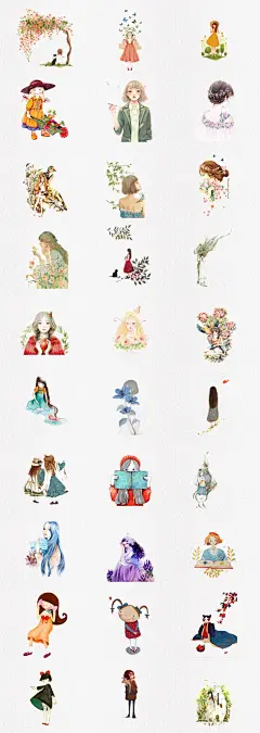 卡通可爱手绘水彩文艺女孩PNG素材