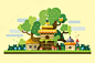 Fantastic landscape, tree house by TastyVector on Creative Market