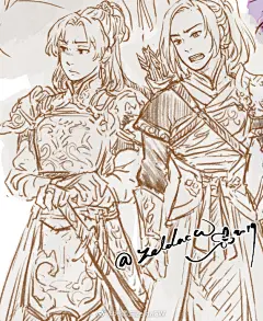 去年很多 #天官赐福# 草圖畫一半... 不知啥時才有時間畫完哪  這是我腦內的慕情&amp;風信~ (之前發過Q版)

個人覺得...慕情這麼懂衣物穿搭配件 又重視外觀美感...又這麼傲嬌......似乎是可以被掰彎的材質 ​​​​