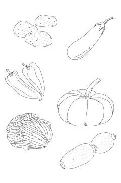 手绘插画土豆青椒白莲藕蔬菜线稿免扣元素