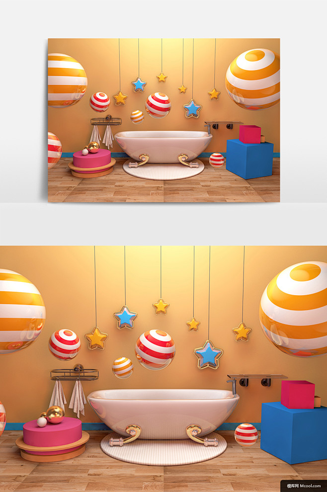 浴缸 卫生间 星星 创意 3d立体 场景...