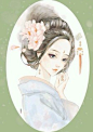 彼岸花。手绘，插画，古风。