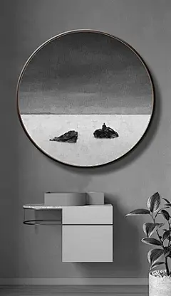 创意扁平极简手绘黑白画海面石头油画装饰画
