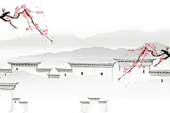 江南山水宣传封面古风风景背景写意山水江南水乡水墨插画