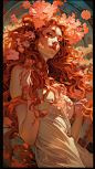 dynamic manga oil painting poster by Joseph Christian Leyendecker & James Jean & Anders Zorn & Jeremy Mann & Alphonse Mucha & Shepard Fairey, fairy girl in a dynamic pose, long red wavy hair , happycore, flowerpunk, tattoo core, intric