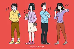 矢量小清新文艺韩国手绘年轻人男女插画