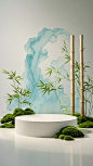 空白展台，电商用展台，空白陈列台，竹影婆娑，竹林，绿色系，陈列台，展台，商品背景 (12)