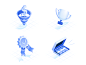 Isometric icon set 3d vector shadow cup award money funnel dollar icon set grid isometric