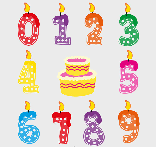 10款生日蛋糕数字蜡烛设计矢量素材