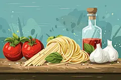 海鲜意面西餐美食插画